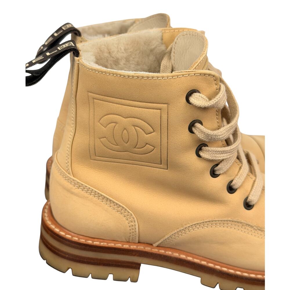 Chanel lace-up ankle boots Beige Sz 36